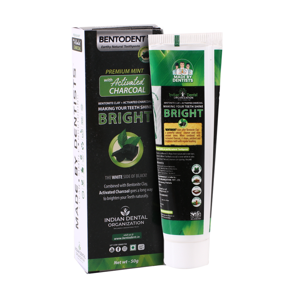 Bentodent Charcoal Teeth Whitening Toothpaste -  Natural & Fluoride Free - 50 gm