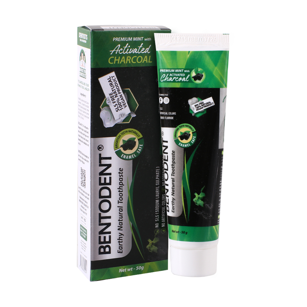 Bentodent Charcoal Teeth Whitening Toothpaste -  Natural & Fluoride Free - 50 gm