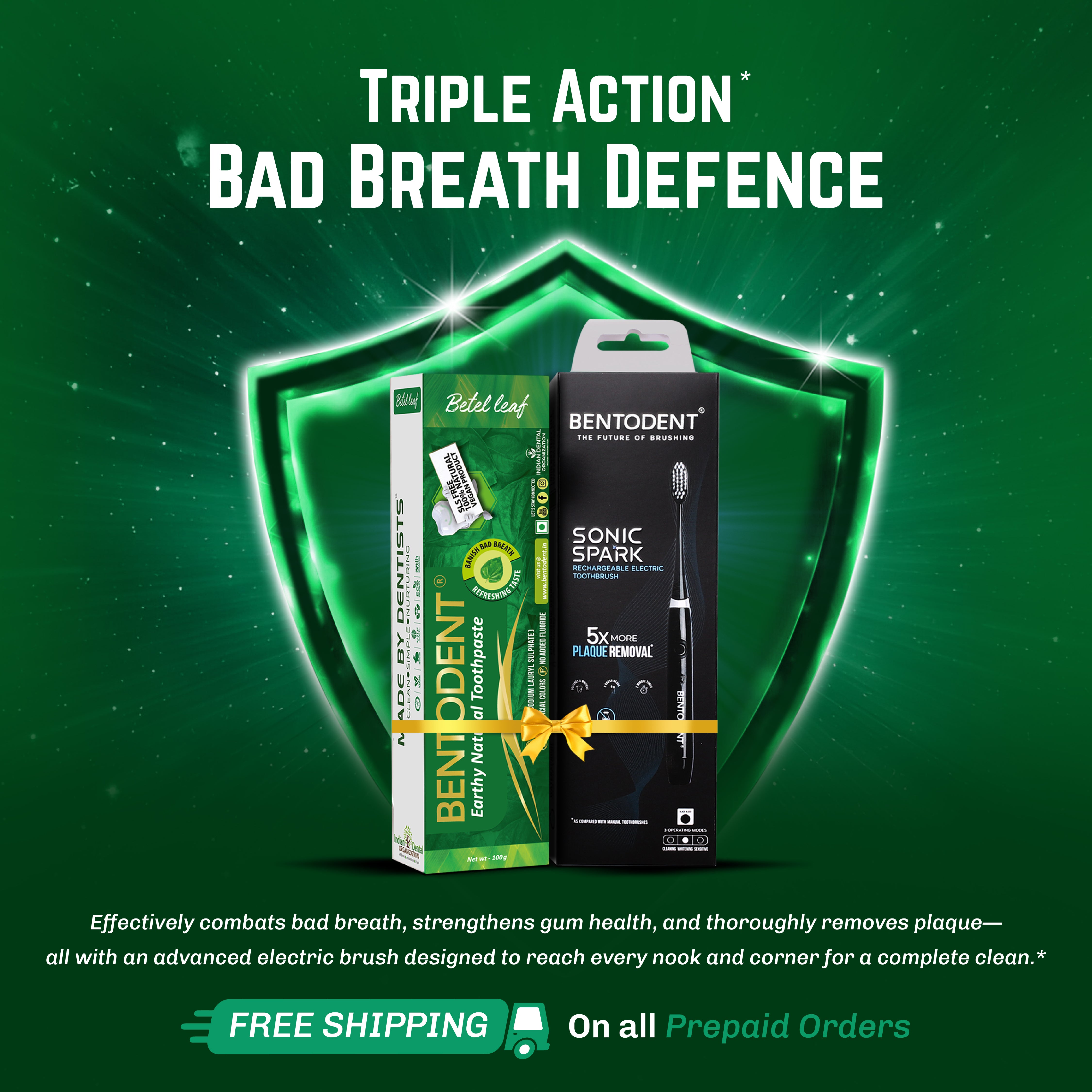 Advanced Rechargeable Electric toothbrush - Sonic Spark With Free Betel Leaf Organic Toothpaste - SLS Free & Fluoride Free