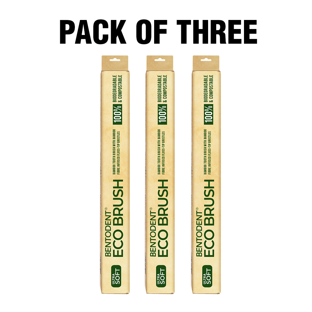 Bentodent Eco Brush Bamboo Toothbrush with Bamboo Fiber Bristles Round Bottom Teeth Whitening Ultra Soft (Pack of 4)