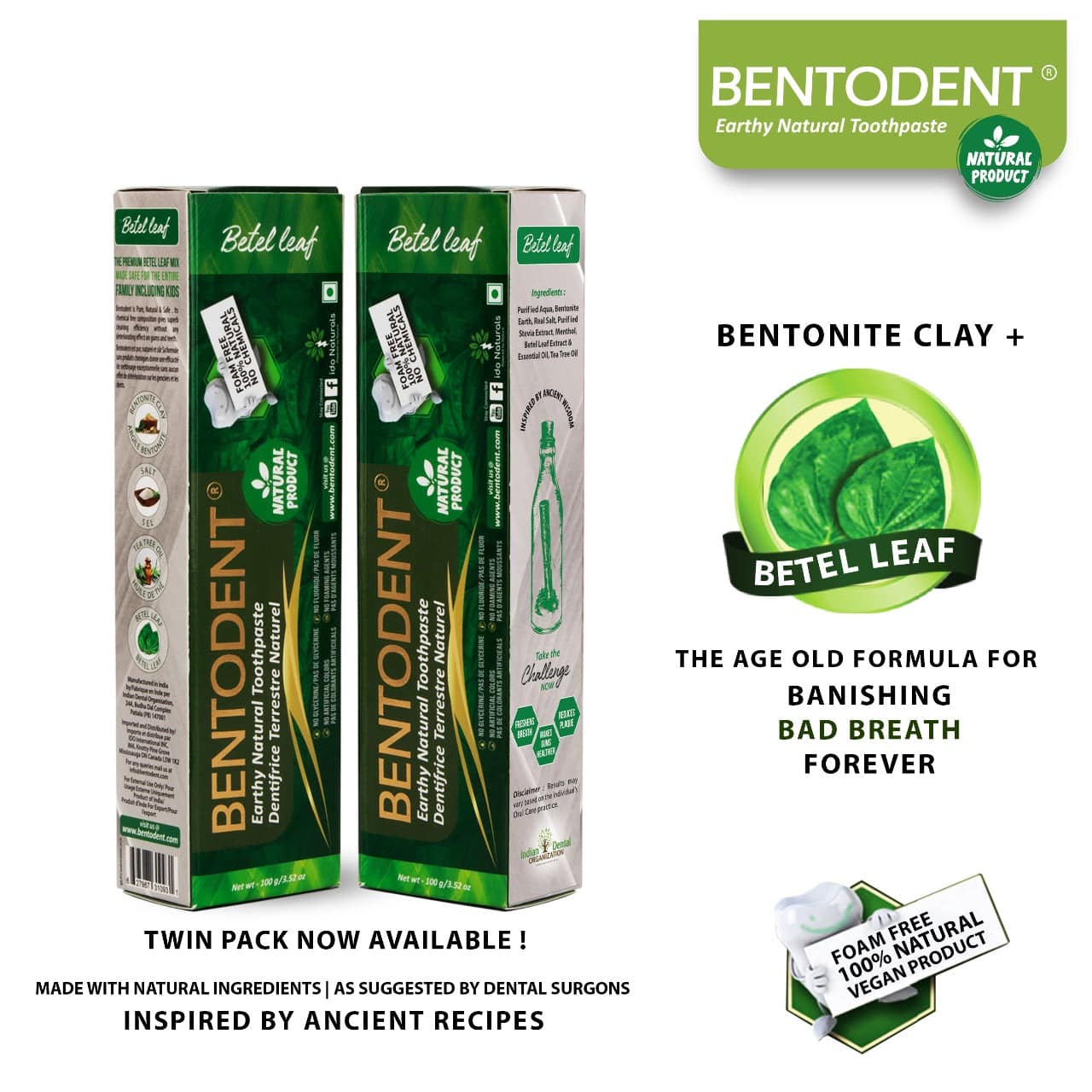 Bentodent Betel Leaf Toothpaste (Twin Pack) - bentodent x idonaturals
